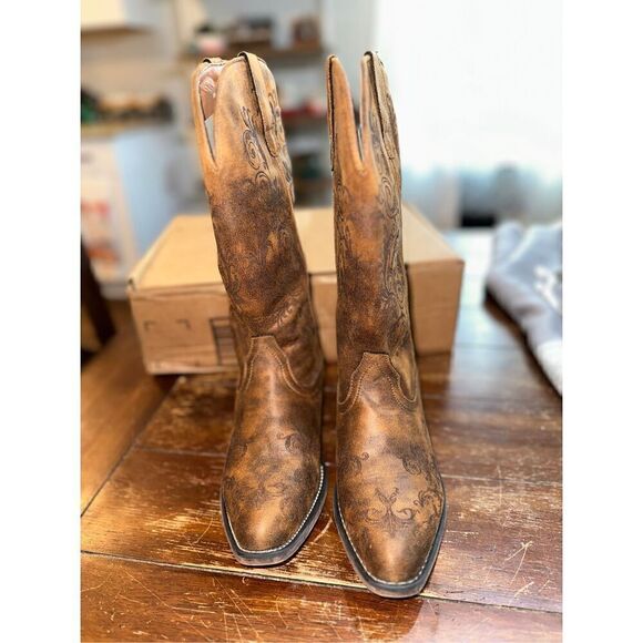 ROPER Womens Tall Stuff Embroidery Snip Toe Casual Boots Mid Calf - Picture 2 of 9